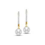 Load image into Gallery viewer, 14K Yellow Gold Freshwater Pearl and Diamond Earrings
