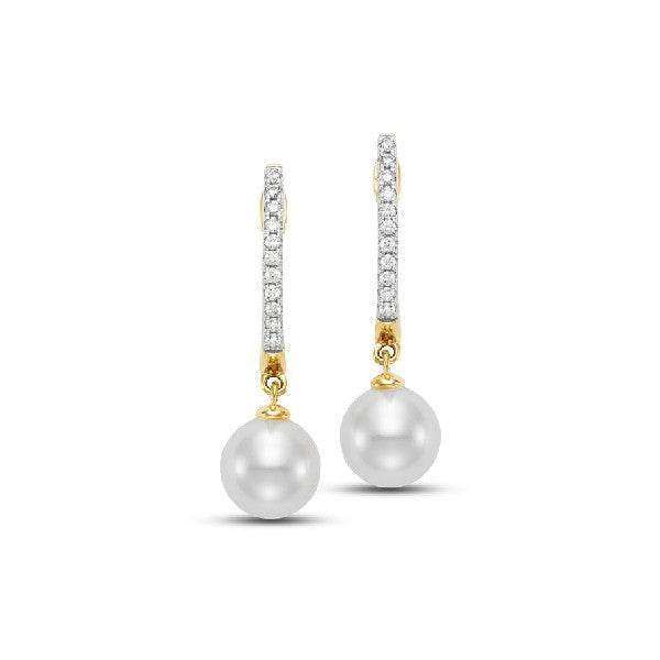 14K Yellow Gold Freshwater Pearl and Diamond Earrings