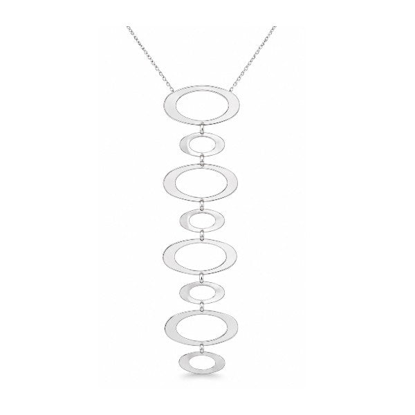 14K White Gold Open Oval Link Drop Necklace