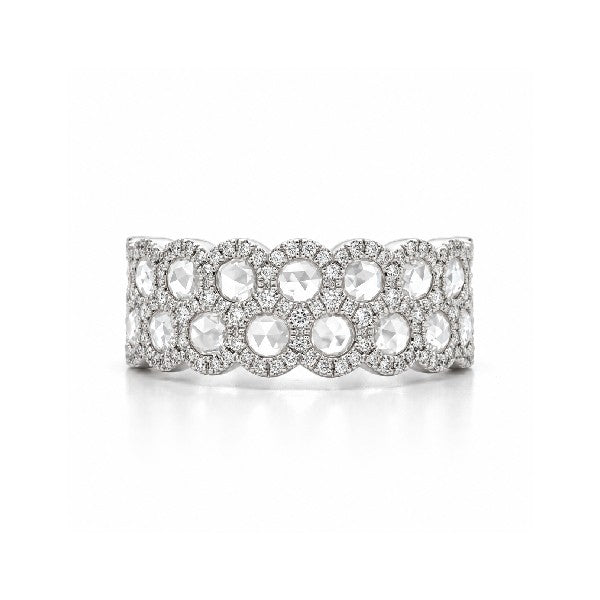 18K White Gold Rose Cut Diamond Scalloped Double-Row Ring