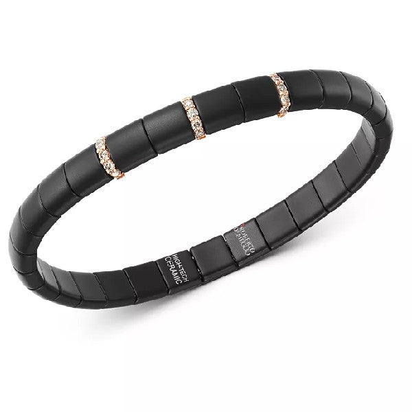 DEMEGLIO 18K Rose Gold & Matte Black Ceramic 3-Diamond Bar Stretchable Bracelet