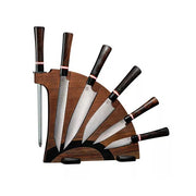 WILLIAM HENRY Kultro Damascus Steel Gourmet Steak Knife Set with Ebony Handles with Block