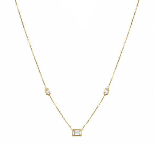 18K Yellow Gold Emerald Cut Diamond Bezel Necklace