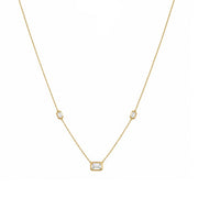 18K Yellow Gold Emerald Cut Diamond Bezel Necklace