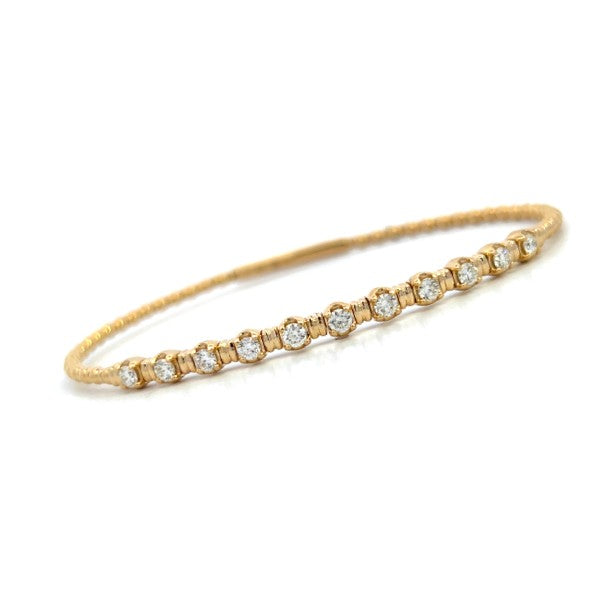 14K Yellow Gold Diamond Station Flexible Bangle Bracelet