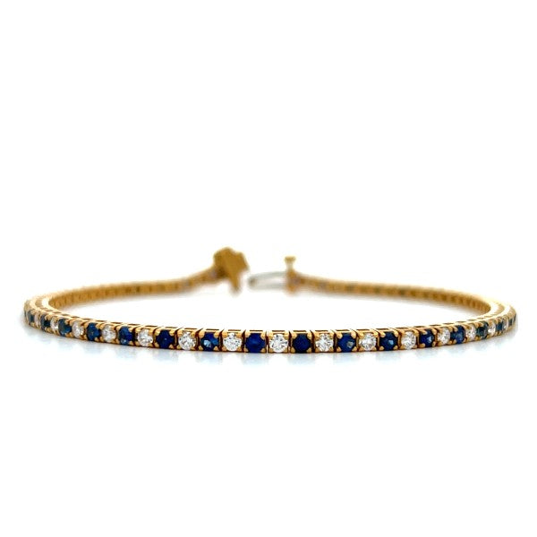 18K Yellow Gold Blue Sapphire and Diamond Tennis Bracelet