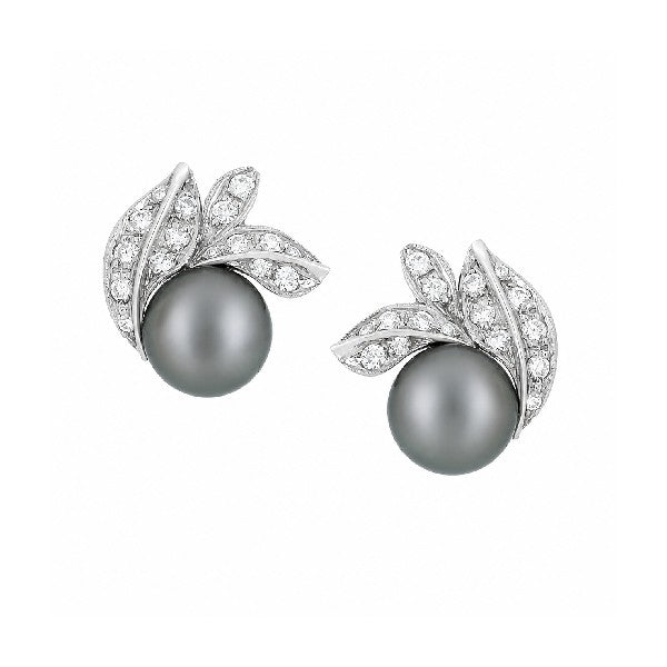 18K White Gold Tahitian Pearl and Diamond Earrings