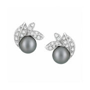 18K White Gold Tahitian Pearl and Diamond Earrings