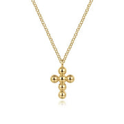 14K Yellow Gold Small Beaded Cross Necklace