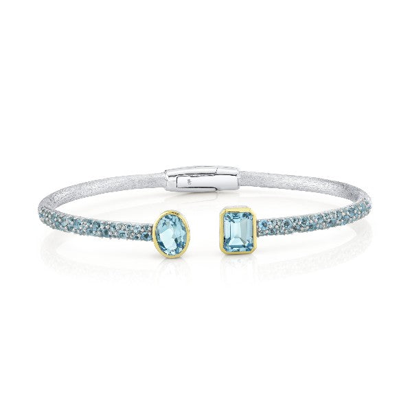 SLOANE STREET Sterling Silver Open Toi Et Moi Blue Topaz Bracelet