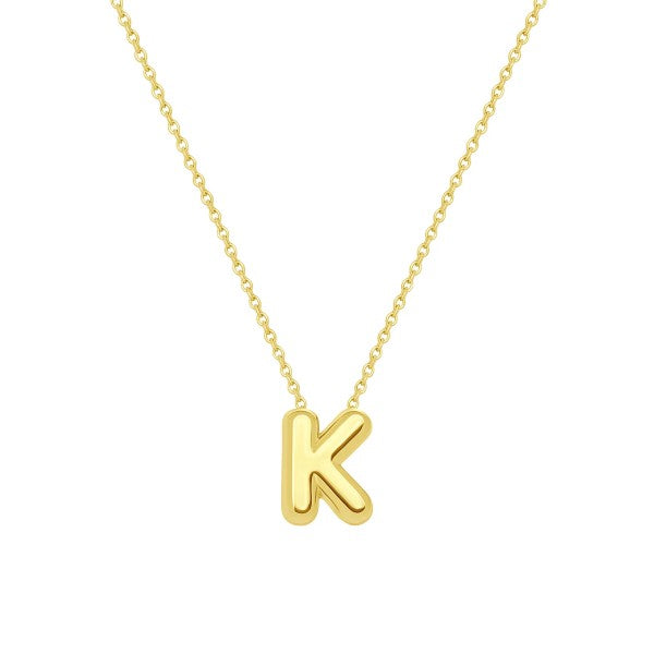 14K Yellow Gold Bubble Letter K Initial Necklace