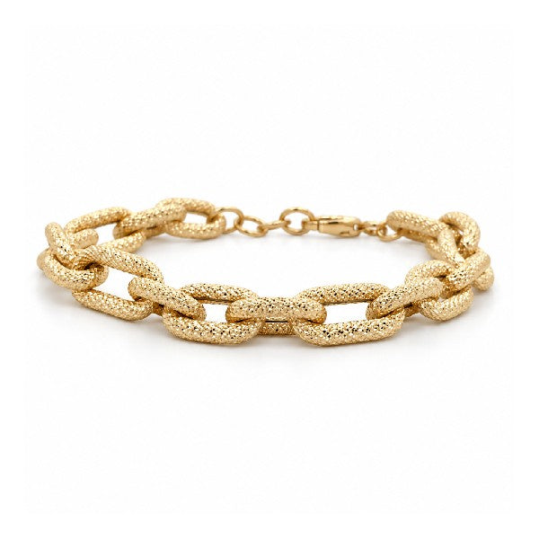 14K Yellow Gold Diamond Cut Semi-Solid Oval Link Bracelet