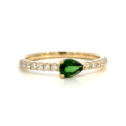 14K Yellow Gold Pear Tsavorite and Diamond Stackable Ring