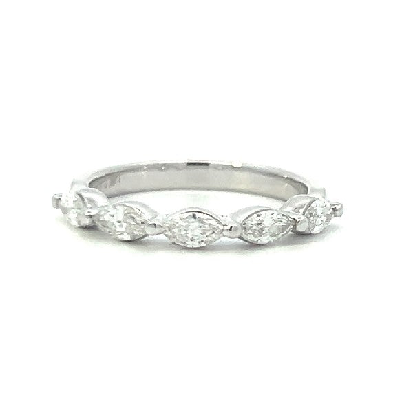 14K White Gold Wedding Band With Marquise Diamonds