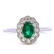 Emerald and Diamond Halo Ring