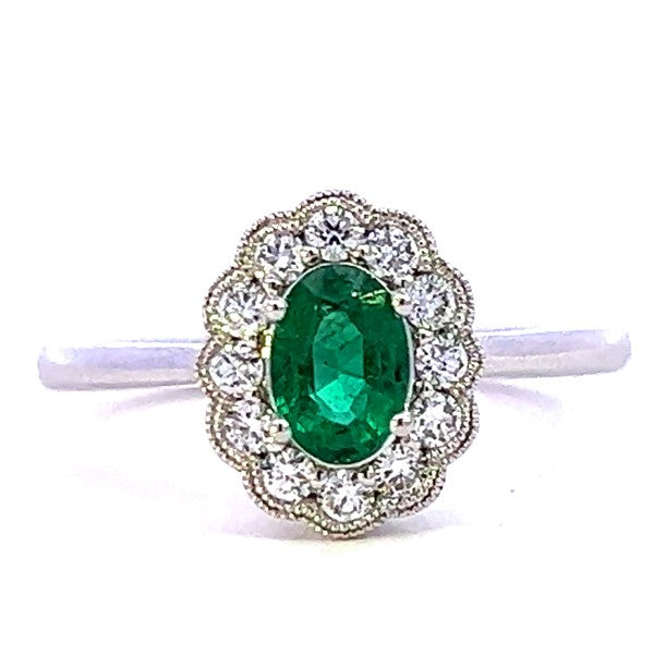 Emerald and Diamond Halo Ring