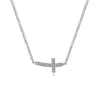 Load image into Gallery viewer, Sideways Curved Diamond Cross Necklace