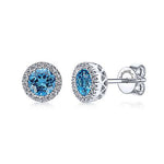 Load image into Gallery viewer, Blue Topaz and Diamond Halo Earrings
