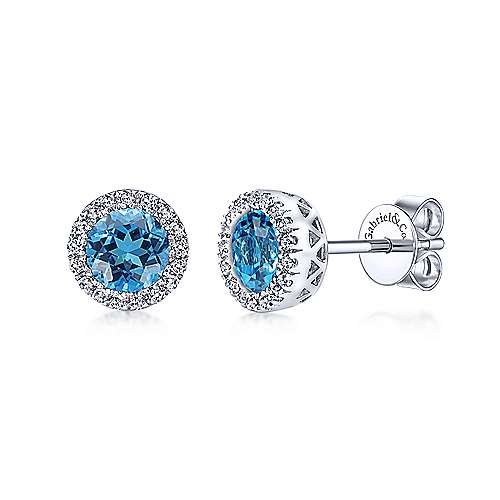 Blue Topaz and Diamond Halo Earrings
