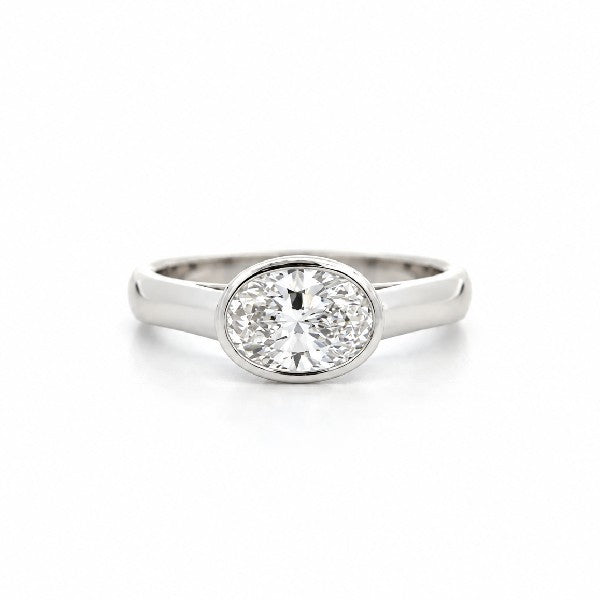 14K White Gold East-West Oval Diamond Bezel Ring