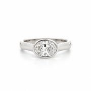 14K White Gold East-West Oval Diamond Bezel Ring