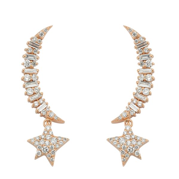 Star Light Sirius Moon & Star Diamond Earrings