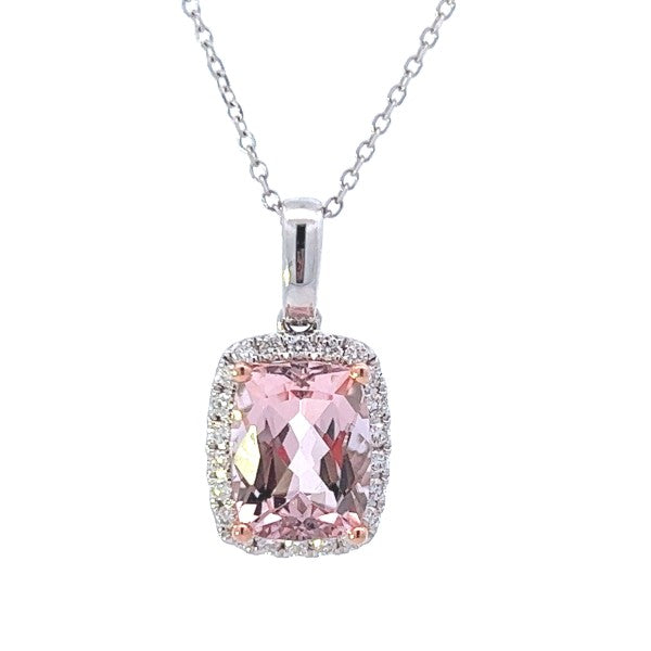 Morganite and Diamond Halo Pendant