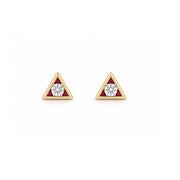 ESTATE 18K Yellow Gold Diamond and Ruby Triangle Earrings