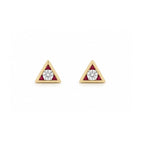 Load image into Gallery viewer, ESTATE 18K Yellow Gold Diamond and Ruby Triangle Earrings