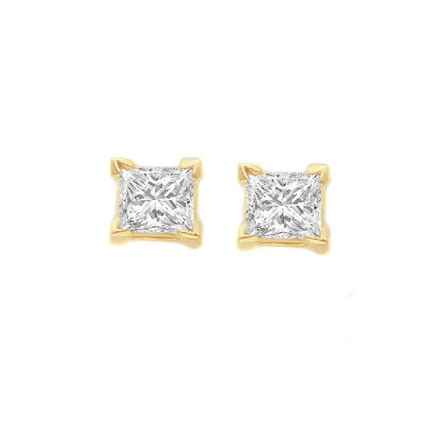 14K Yellow Gold Princess Cut Natural Diamond Stud Earrings 0.52cttw
