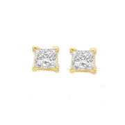 14K Yellow Gold Princess Cut Natural Diamond Stud Earrings 0.52cttw