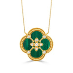 Load image into Gallery viewer, 18K Yellow Gold and Diamond Clover Malachite Necklace

