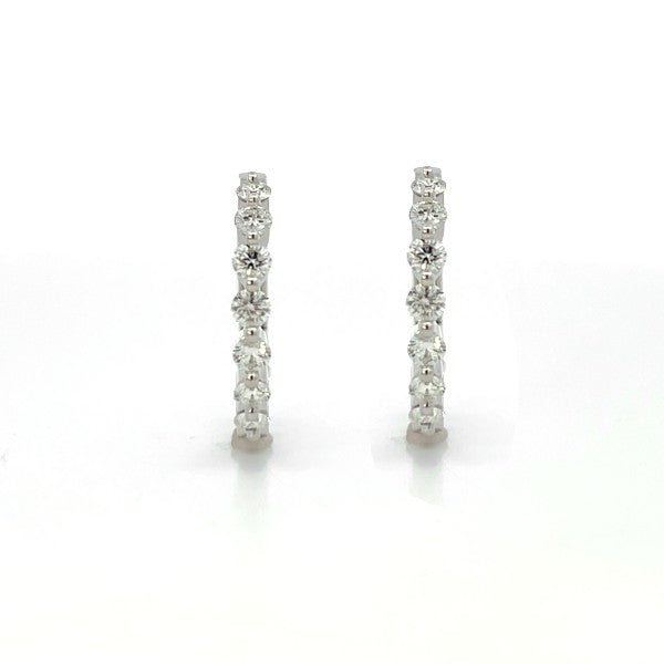 14K White Gold Small Inside/Out Diamond Hoop Earrings 1.05cttw
