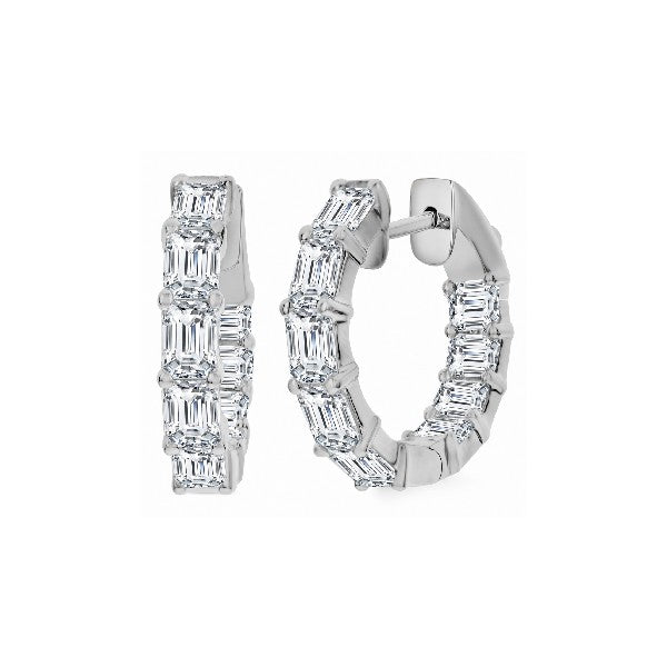 18K White Gold Small Inside/Outside Diamond Hoop Earrings