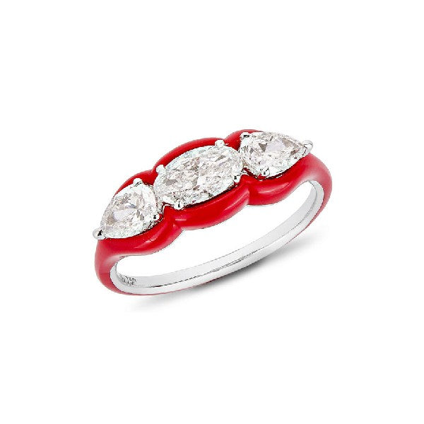 ETHO MARIA 18K White Gold & Red Ceramic Diamond Ring