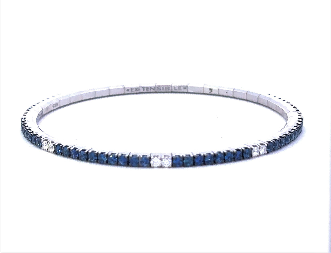 Extensible 18KW 2.31ct Blue Sapphire and Diamond Stretch Tennis Bracelet