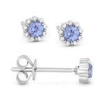 Load image into Gallery viewer, Blue Topaz Diamond Halo Earrings