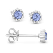 14K White Gold London Blue Topaz Diamond Halo Earrings