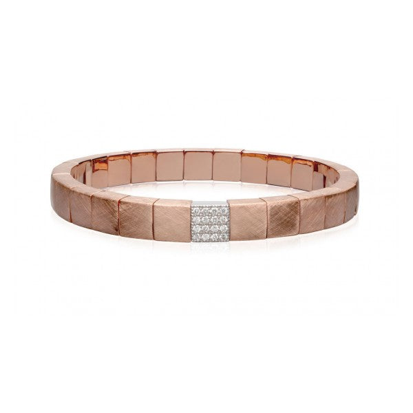 ROBERTO DEMEGLIO Scacco Stretch Bracelet in Matte Rose Gold with Diamond Pavé Station