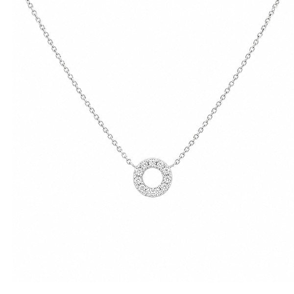 14K White Gold Small Open Circle Diamond Necklace
