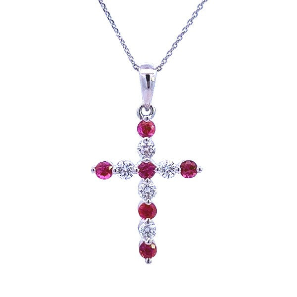 Ruby and Diamond Cross Pendant