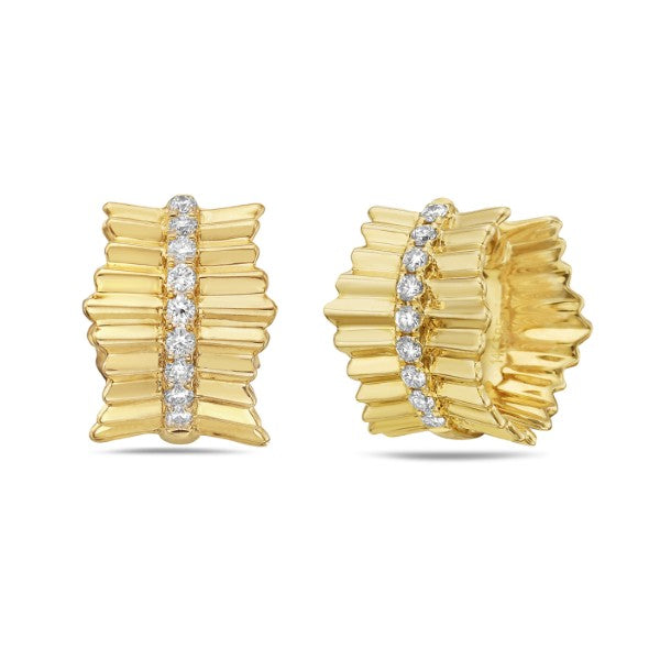 14K Yellow Gold Diamond Huggie Earrings