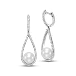 Load image into Gallery viewer, 18K White Gold 7.5-8mm White Freshwater Pearl Open Drop Earrings witih Diamonds
