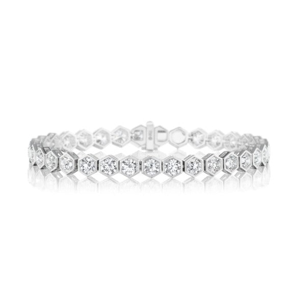 18K White Gold Diamond Hexagon Tennis Bracelet