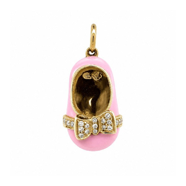 ESTATE Aaron Basha 18K Yellow Gold and Pink Enamel Baby Shoe