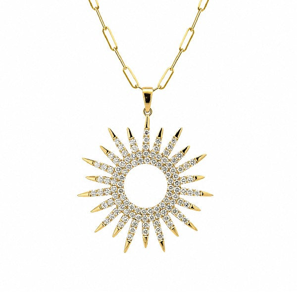 18K Yellow Gold Celestial Sunburst Pendant Necklace