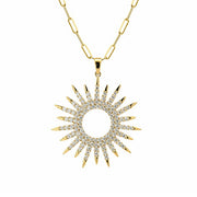 18K Yellow Gold Celestial Sunburst Pendant Necklace