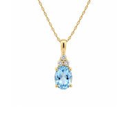 14K Yellow Gold Oval Blue Topaz and Diamond Pendant