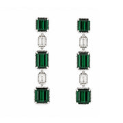 18K White Gold Alternating Green Tourmaline and Diamond Drop Earrings