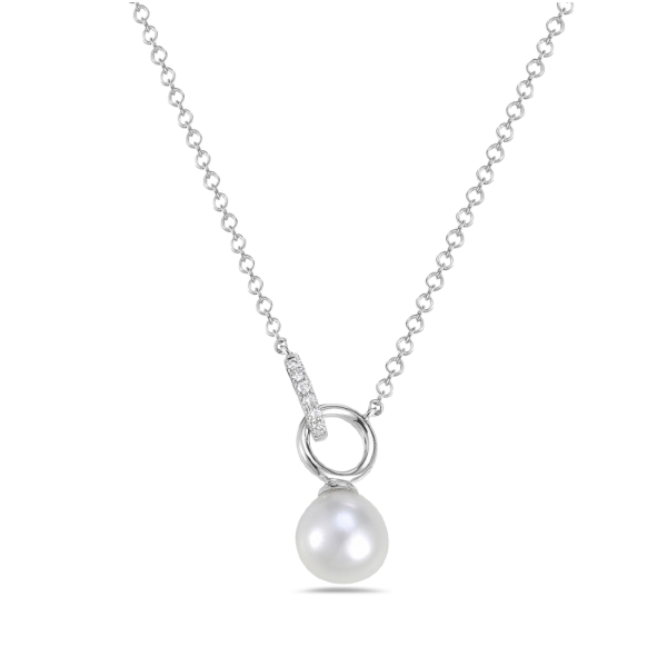 14K White Gold Pearl and Diamond Necklace